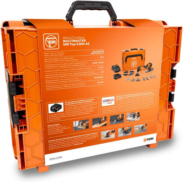 Fein AMM 500, Fein AMM 500 Plus, 71293861000, AMM 500 Plus Top, 18V Cordless MultiTool, AMPShare MultiTool, Fein MultiMaster, StarlockPlus MultiTool, QuickIN MultiTool, 4Ah Cordless MultiTool, Oscillating MultiTool, Wood Cutting Tool, Metal Cutting Tool, Tile Removal Tool, Sanding MultiTool, Scraper Tool, Renovation Tool, Interior Work Tool, Brushless Alternative MultiTool, L-BOXX Tool Kit, Professional MultiTool