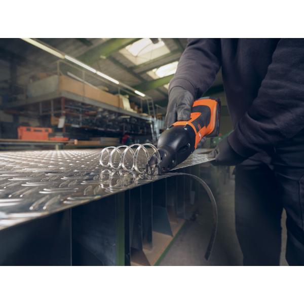 Fein ABSS 18 1.6 E AS, Fein Slitting Shears, Fein Cordless Shears, ABSS 18 1.6 E AS, 18V Slitting Shears, Cordless Slitting Shears, Sheet Metal Cutter, Sheet Metal Shears, AMPShare Tools, QuickIN Shears, Metal Cutting Tool, Cordless Metal Cutter, Sheet Metal Cutting Machine, Curve Cutting Shears, Profile Cutting Tool, Interior Cut-Out Tool, Metal Fabrication Tool, Fein Power Tools, L-BOXX Tool