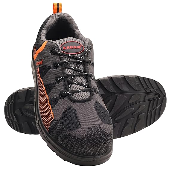 Karam Flytex Grey And Orange Sporty Safety Lace-up FS210 | Industrial Safety Purpose