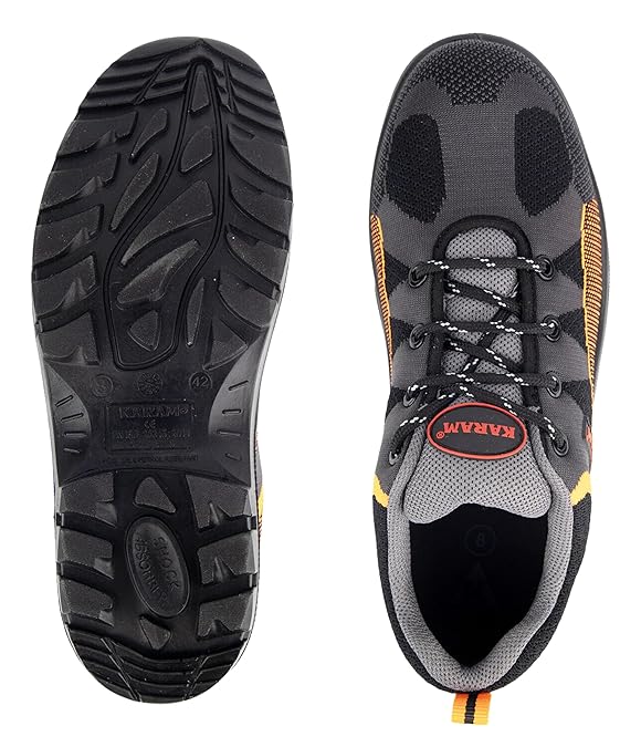 Karam Flytex Grey And Orange Sporty Safety Lace-up FS210 | Industrial Safety Purpose