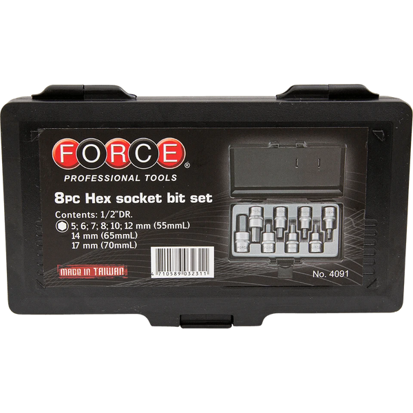 Force 4091 8Pc 1/2Inch Hex Metric Socket Bit Set | Professional Allen Bit Tool Kit