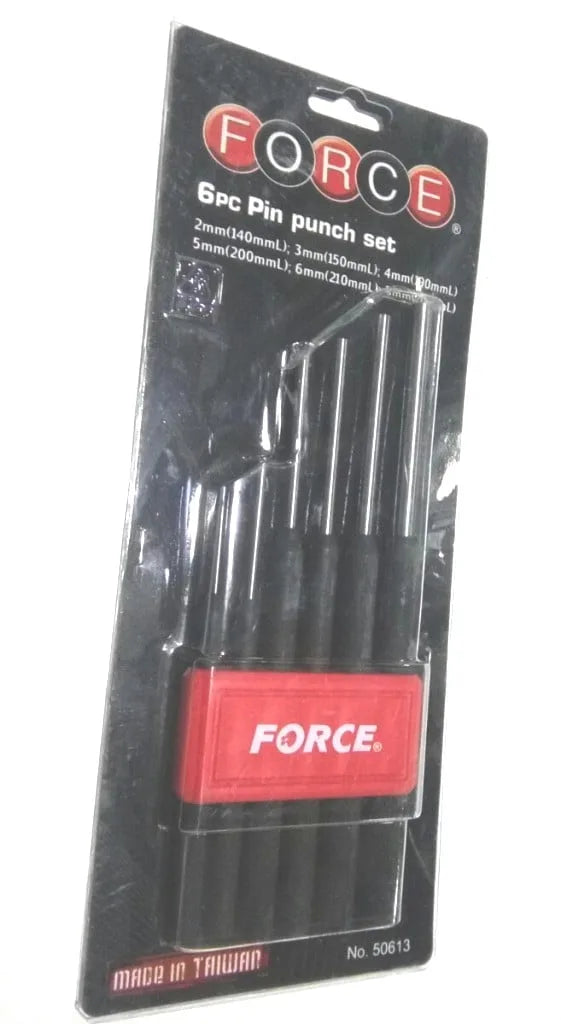 Force 50613 6Pcs Assorted Pin Punch Set | Professional Hardened Steel Punch Tool Kit