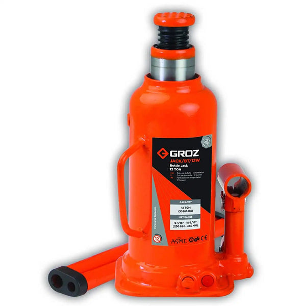 Groz 12 Ton Hydraulic Bottle Jack BT/12W (230-465mm) | HCVs, Trucks, Buses, Construction, Garage & Heavy-Duty Maintenance Applications