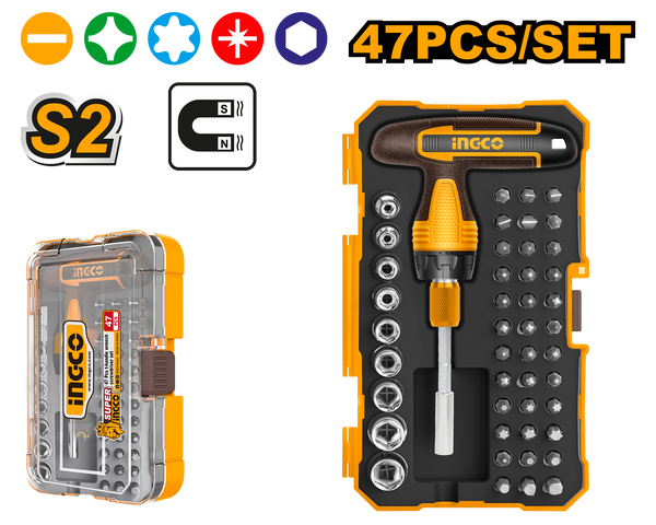 Ingco HKSDB0478 47Pcs T Handle Wrench Screwdriver Set