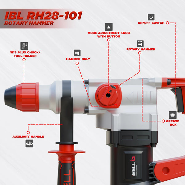 iBELL 26mm Rotary Hammer RH28-101 | 1050W SDS Plus Demolition & Drilling Machine