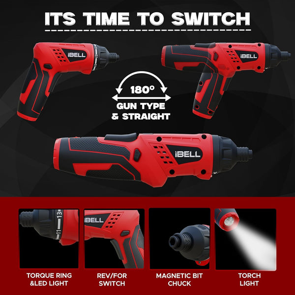 iBELL 3.6V Cordless Screwdriver MS06-16 | 1500mAh Li-Ion Battery | 15+1 Torque Settings with 41 Accessories