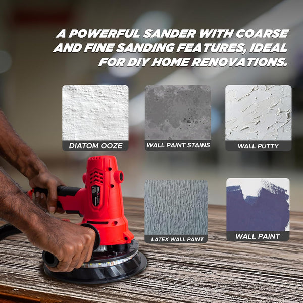 iBELL 7 Inch Drywall Sander 800W DS80-70 | 180mm Wall Putty Sander with Vacuum & LED Light