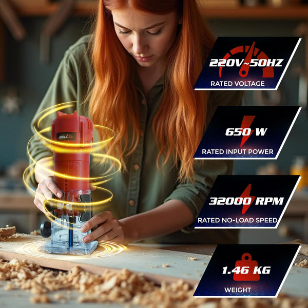 iBELL Palm Router 650W PR60-68 | 6mm Wood Trimmer Router for Edge Trimming & Grooving