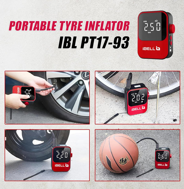 iBELL Portable Battery Tyre Air Inflator PT17-93 | Cordless Digital Air Compressor with LED Light