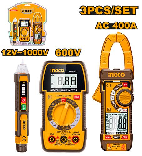 INGCO 3-Piece Electrical Test Kit DM3069 | Digital Multimeter, Clamp Meter & Voltage Tester