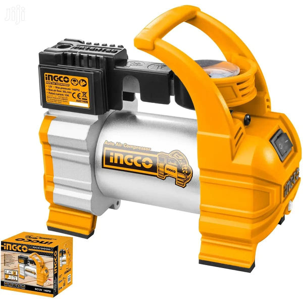 Ingco Auto Air Compressor 140 PSI 12V AAC1408 | Portable DC Tyre Inflator with LED Light