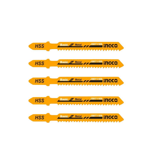 Ingco 5Pcs Jigsaw Blade for Metal JSBT118B | HSS T-Shank Metal Cutting Blades