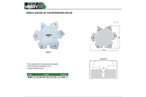 Insize Angle Gauge For Countersunk Holes 60°–120° 4856-1 | Precision Angle Measuring Tool