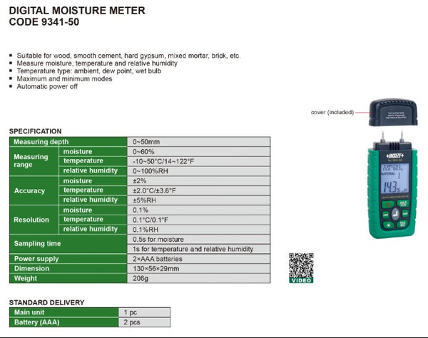 Insize Digital Moisture Meter 9341-50 | Wood & Material Moisture Tester