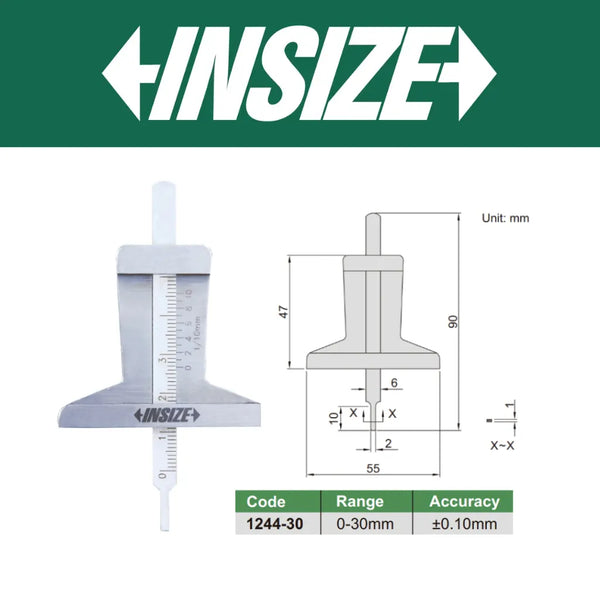 Insize Mini Vernier Depth Gauge 0-30mm 1244-30 | Precision Electronic Measuring Tool
