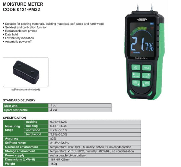 Insize Moisture Meter 0121-PM32 | Digital Material Moisture Tester