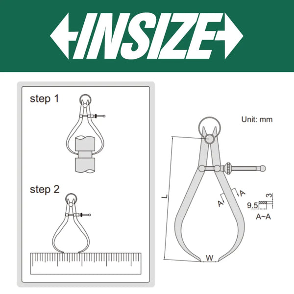 Insize Outside Spring Calipers 0-150mm 7262-150 | Precision Internal Measuring Tool