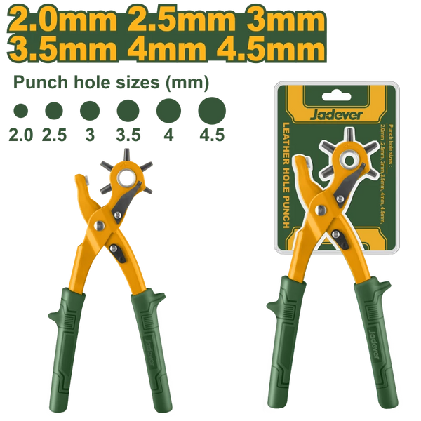 Jadever JDLH2801, Leather Hole Punch, Leather Punch Tool, Revolving Leather Punch, Hole Punch Plier, Leather Craft Tools, Belt Hole Punch, Bag Repair Tool, Strap Hole Punch, Shoe Repair Tool, DIY Leather Tool, Hand Tools, Craft Tools, PVC Handle Punch, Multi Size Hole Punch