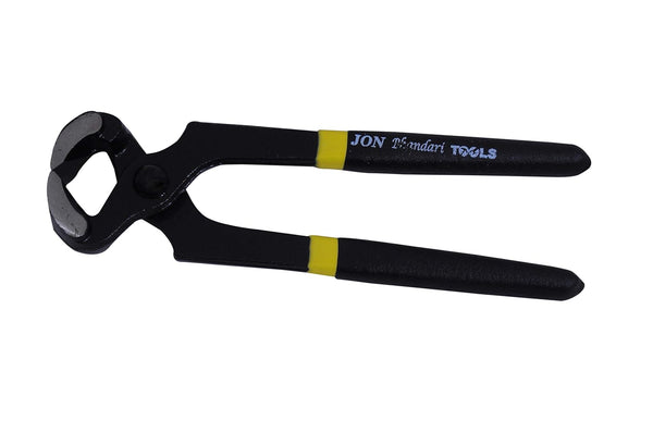 Jon Bhandari 8 Inch Carpenter Pincer Black Finish made from heavy-duty forged steel for nail pulling, wire cutting, carpentry, woodworking, construction, and repair applications.