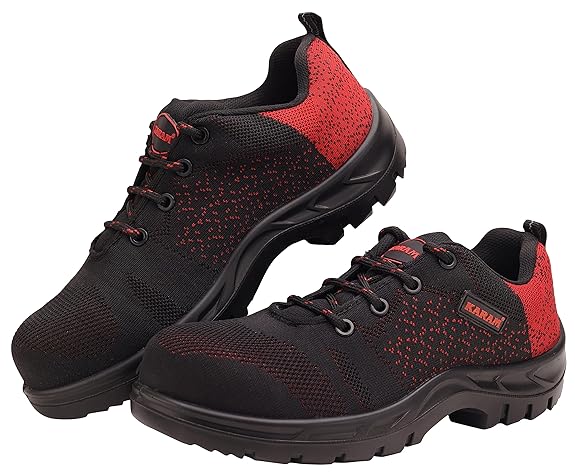Karam Flytex Red and Black Sporty Safety Shoes FS215 | Industrial Safety Purpose