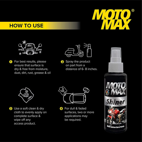 Motomax, Motomax Shiner, 100ml Shiner, Car Shiner, Automotive Shiner, Car Polish, Car Shine Product, Dashboard Shiner, Dashboard Polish, Plastic Shiner, Plastic Polish, Vinyl Shiner, Rubber Shiner, Tyre Shiner, Tyre Polish, Car Interior Shiner, Automotive Shine Spray, Car Detailing Product, Bike Shiner, Motorcycle Shiner, Vehicle Shine Product, Car Care Products, Automotive Surface Dressing, Motomax Car Care