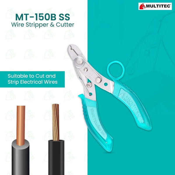 Multitech, Multitech 150B-SS, Wire Stripper, Wire Stripper Cutter, Stainless Steel Wire Stripper, Electrical Wire Stripper, Cable Stripper Tool, Wire Cutting Tool, Electrician Hand Tools, Electronics Repair Tools, PVC Grip Wire Stripper, Spring Loaded Wire Stripper, 10-22 AWG Wire Stripper, Industrial Hand Tools, Workshop Tools, Maintenance Tools, DIY Electrical Tools, Lion Tools Mart