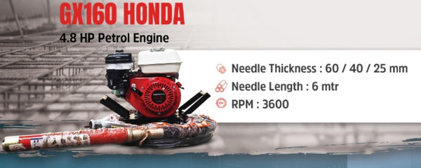 Lion Needle Vibrator with Honda GX160 4.8HP Petrol Engine | Heavy Duty Concrete Compaction Machine