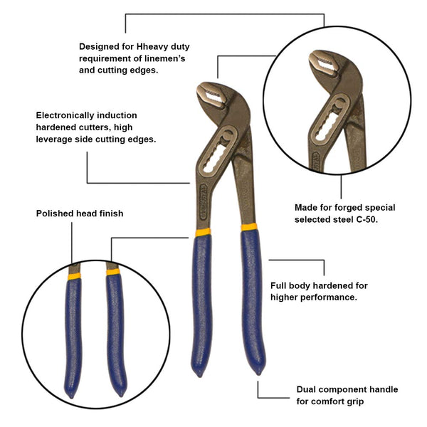 TATA PLW002 Water Pump Plier 10 Inch / 250mm | Heavy Duty Adjustable Pipe & Nut Gripping Plier
