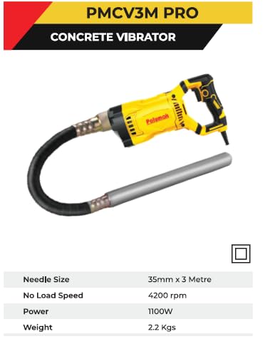Polymak Concrete Vibrator 1100W 220V PMCV3M With 3 Meter Needle | RCC, Construction & Concrete Compaction Applications