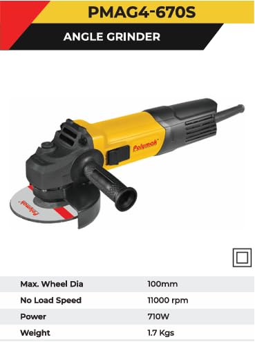 Polymak Angle Grinder 710W 4 Inch PMAG4-670S | Metal Cutting, Grinding, Fabrication & Construction Applications