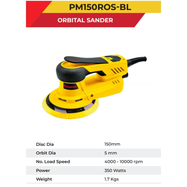 Polymak Brushless Orbital Sander 350W 150mm PM150ROS-BL | Wood Sanding, Surface Finishing, Automotive & Furniture Applications
