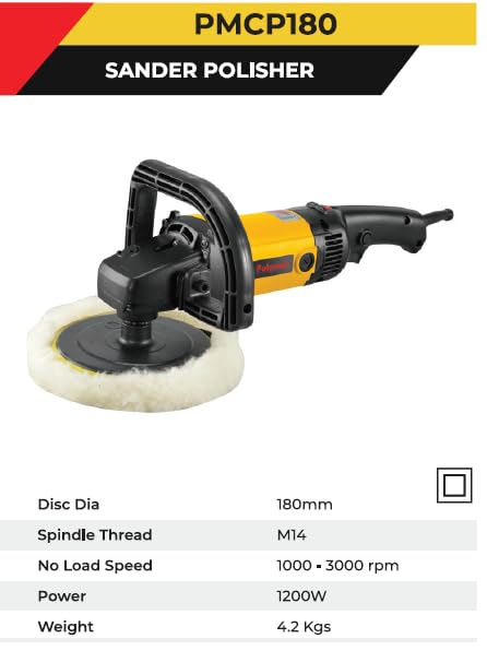 Polymak Car Polisher 1200W 180mm PMCP180 | Car Detailing, Surface Polishing & Paint Restoration Applications
