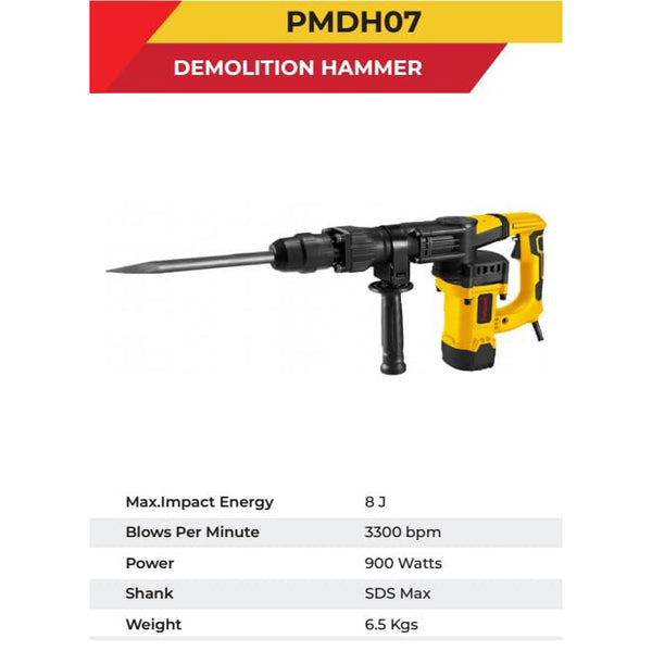 Polymak Demolition Hammer 900W 5Kg SDS Max PMDH07 | Concrete Breaking, Chiseling & Construction Applications