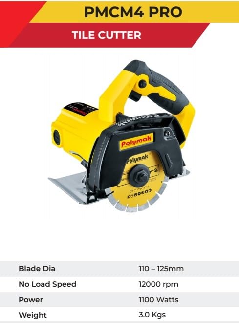 Polymak Marble Cutter 1100W 125mm PMCM4 PRO | Tile, Marble, Granite & Stone Cutting Applications