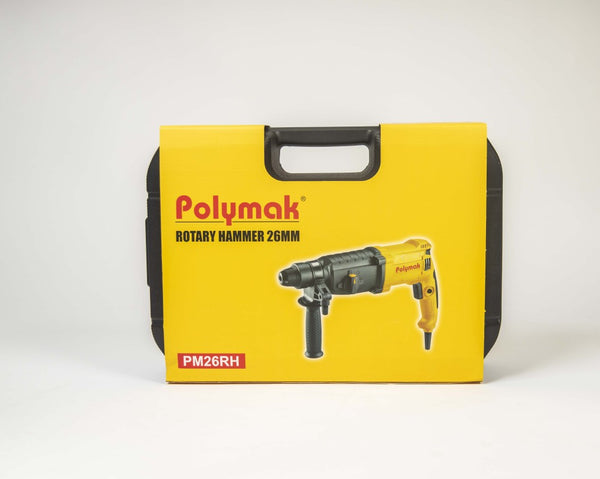 Polymak PM26RH 26mm 800W Rotary Hammer with 3.3J impact energy, 4,500 BPM, and SDS-Plus chuck. Ideal for concrete drilling, masonry, chiseling, construction, and industrial applications