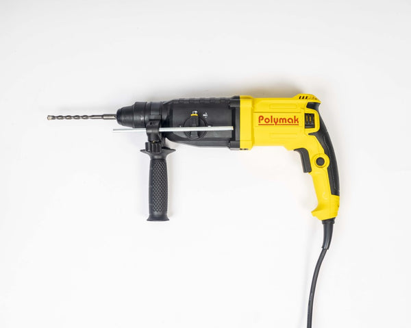 Polymak PM26RH 26mm 800W Rotary Hammer with 3.3J impact energy, 4,500 BPM, and SDS-Plus chuck. Ideal for concrete drilling, masonry, chiseling, construction, and industrial applications