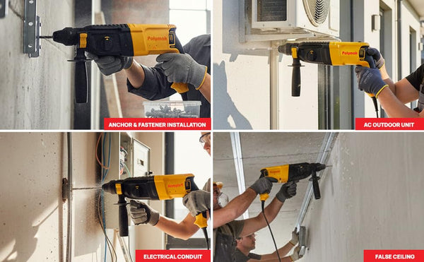 Polymak Rotary Hammer 950W 26mm PM25RH-DY | Concrete Drilling, Chiseling & Construction Applications