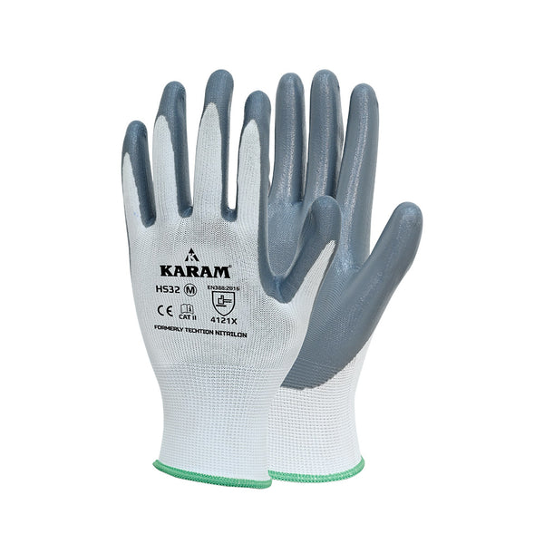 Karam Polyester Liner with Nitrile Coating White Gloves HS32 | Hand Protection