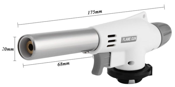 Portable Gas Flame Gun Torch Burner for Kitchen, BBQ, Baking & Camping | Butane Blow Torch with Adjustable Flame Control | Manual Ignition Multipurpose Cooking Torch | White – 1300°C High-Temperature Gas Torch