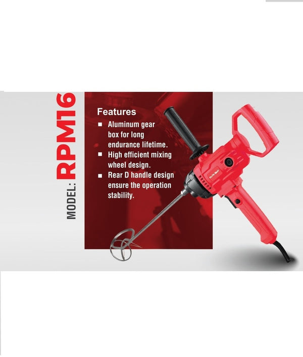 Ralli Wolf RPM16 1000W Paint Mixer with 120mm mixing wheel, 1000 RPM speed and M12 spindle. Ideal for paint, putty, adhesive and construction material mixing.