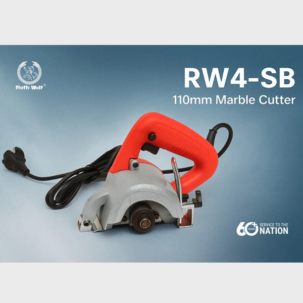 Ralli Wolf RW4-SB 110mm 1200W Marble Cutter with 11,000 RPM speed and double-insulated construction. Ideal for marble and granite cutting.