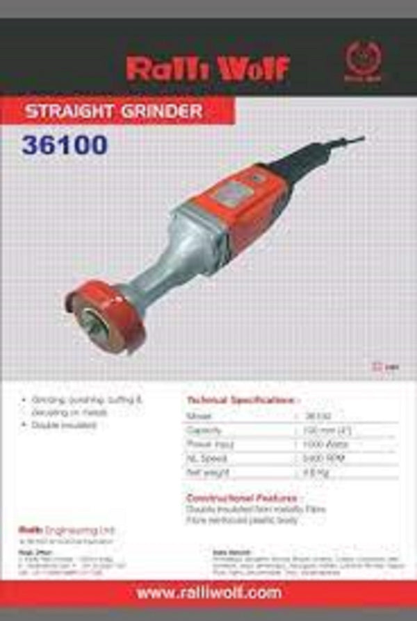 Ralli Wolf 36100 100mm Heavy-Duty Straight Grinder 1000W with 5800 RPM Speed for Metal Grinding, Polishing, Buffing and Derusting