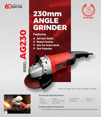 Ralli Wolf AG230 230mm Heavy-Duty Angle Grinder, 2400W Electric Grinding Machine, 6800 RPM for Industrial Metal Grinding and Fabrication