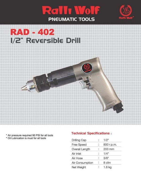 Ralli Wolf RAD402 pneumatic reversible drill — 1/2