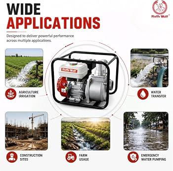Ralli Wolf RP30 3-Inch Petrol Water Pump with 6.5HP 168F Engine and 28-Metre Maximum Head for Agricultural Irrigation and Water Transfer