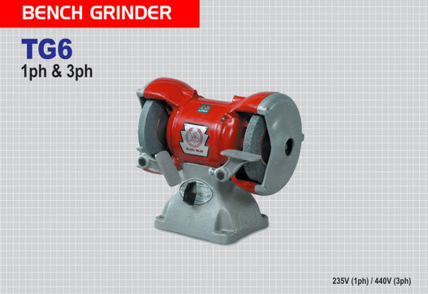 Ralli Wolf TG6 150mm Tool Room Bench Grinder – Single-Phase and Three-Phase Bench Grinding Machine for Metal Sharpening, Tool Maintenance and Industrial Workshop Applications