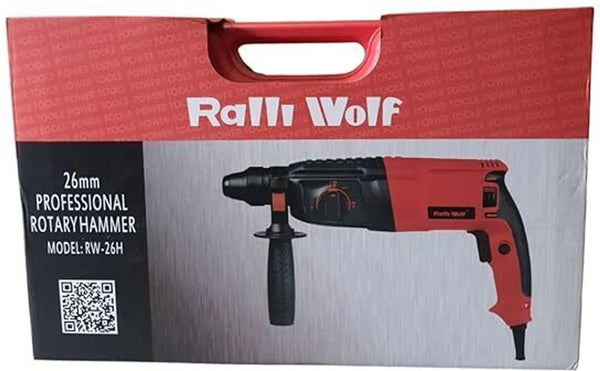 Ralli Wolf RW26RH 800W Professional Rotary Hammer Drill, 26mm Drilling Capacity with Variable Speed for Concrete Drilling, Masonry, Construction and Renovation Applications
