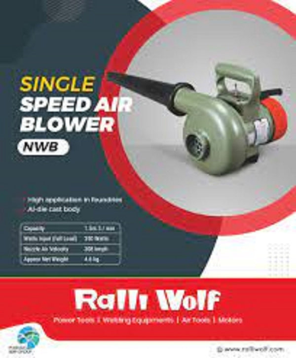 Ralli Wolf NWB 350W Single Speed Air Blower with 1.5 m³/min air capacity and 308 km/h air velocity. Ideal for foundry and industrial cleaning.