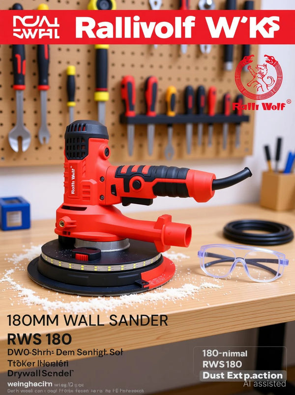 Ralli Wolf RWS180 180mm Professional Drywall Sander – 850W Motor, Variable Speed 900–2100 RPM, Double Insulated Design for Wall and Ceiling Sanding