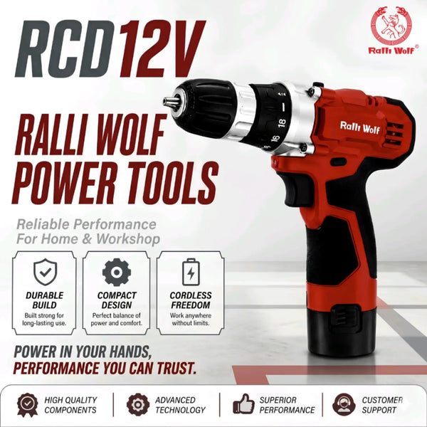 Ralli Wolf, Ralli Wolf RCD12V, RCD12V, 12V Cordless Drill, 12V Drill Driver, Cordless Screwdriver, Cordless Drill Machine, 25Nm Cordless Drill, 10mm Cordless Drill, Li-Ion Cordless Drill, 1500mAh Battery Drill, 2 Speed Cordless Drill, Woodworking Drill, Metal Drilling Machine, Furniture Assembly Drill, Construction Drill, Workshop Drill, DIY Cordless Drill, Professional Cordless Drill, LED Light Drill, Battery Powered Drill, Cordless Power Tool, Ralli Wolf Power Tools, Maintenance Drill, Lion Tools Mart